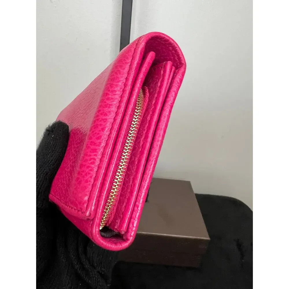 Gucci Pink Pebbled Leather Continental Wallet Box Card Chain Italy 354498